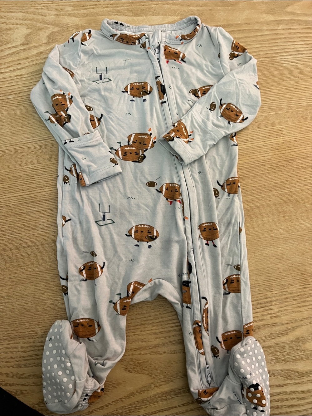🏈 Angel Dear Football Print Bamboo Footed Pajamas 3-6M Double Zipper Sleeper